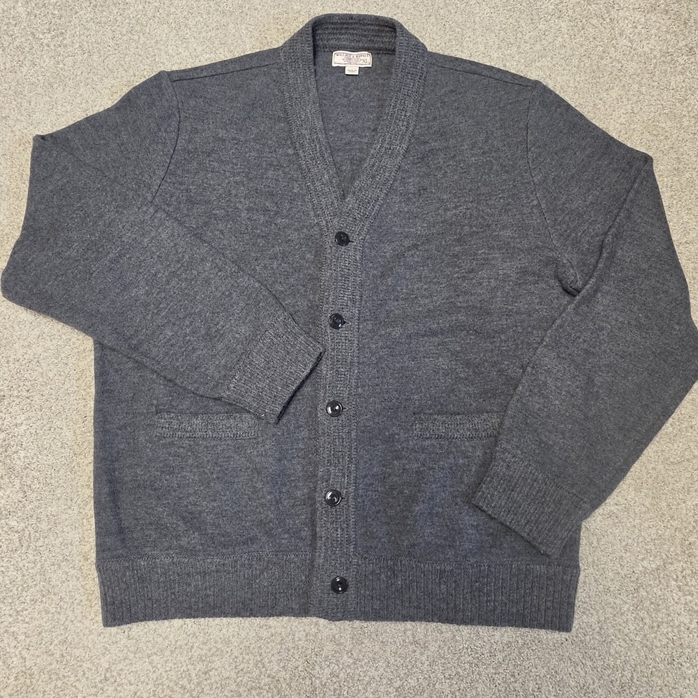 Wallace & Barnes J.Crew Mens XL Merino Wool Cardigan Gray Dadcore Grandpacore